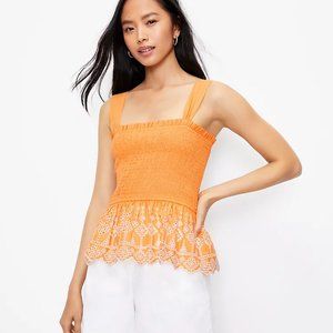 Embroidered Smocked Peplum Cami